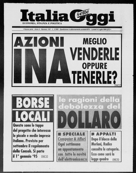 Italia oggi : quotidiano di economia finanza e politica